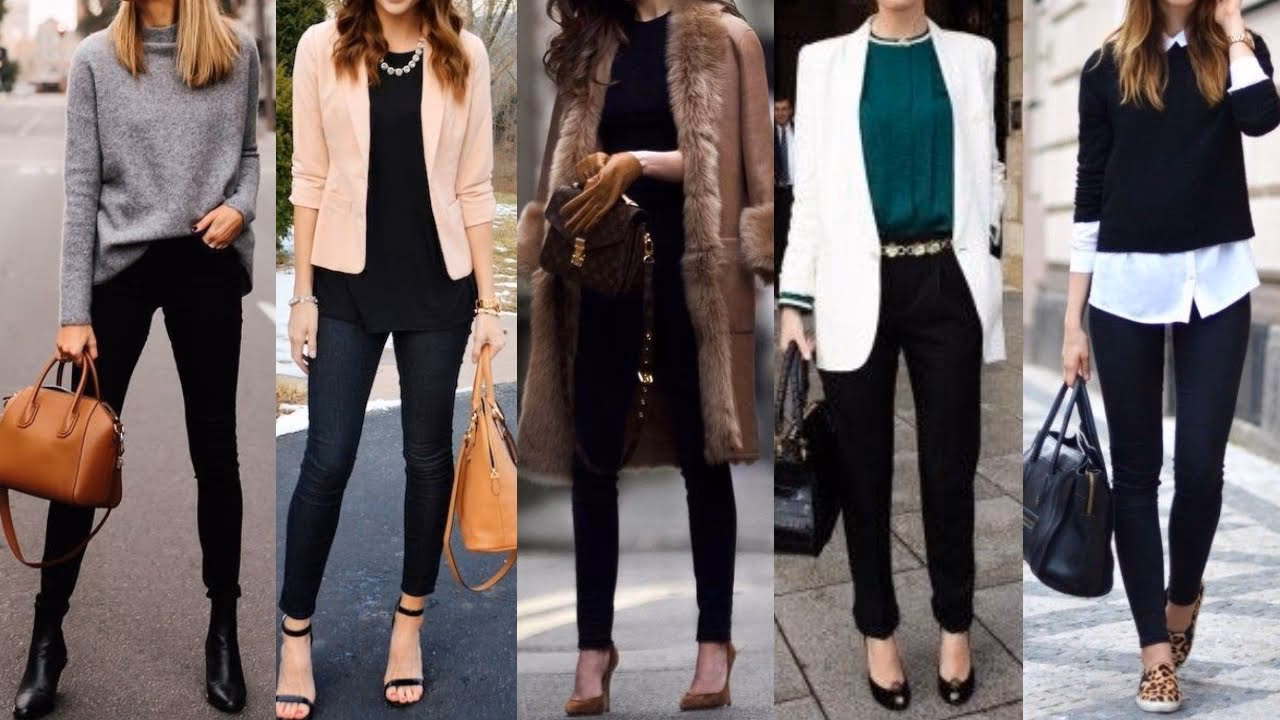 ¿Cómo combinar pantalones anchos negros con blusas?