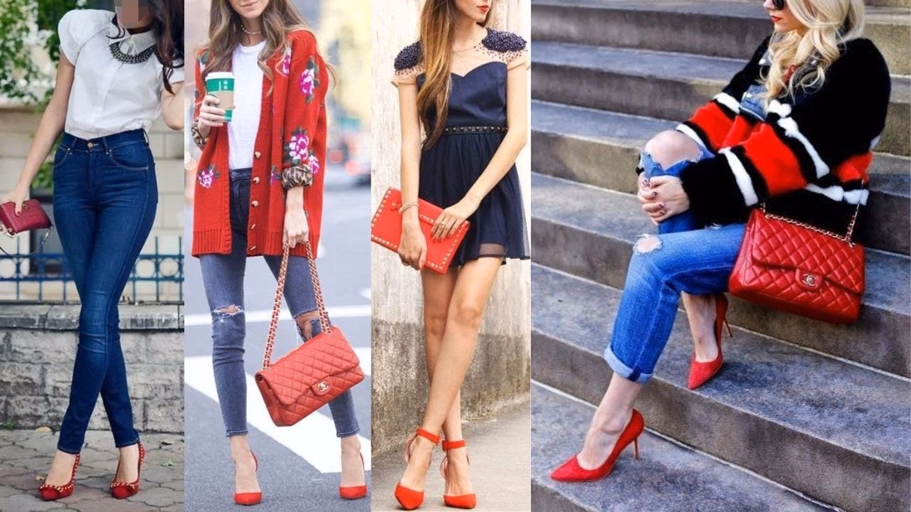 ¿Cómo combinar zapatos con bolso rojo?