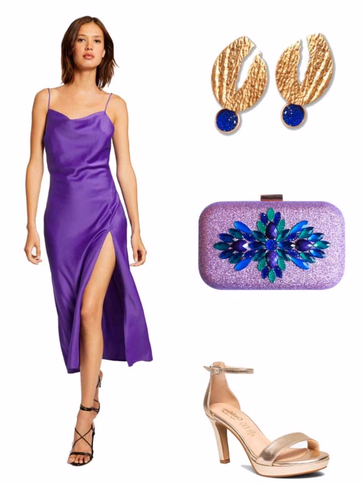 ¿Cómo combinar un traje de color lila con un vestido morado claro?