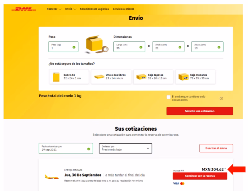 ¿Cómo cotizar un envío con DHL a través de we Ship?