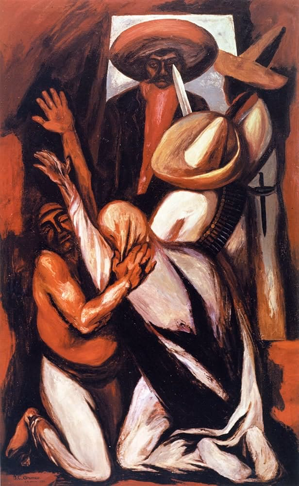 How does Orozco depict a somber moment in the Mexican Revolution?