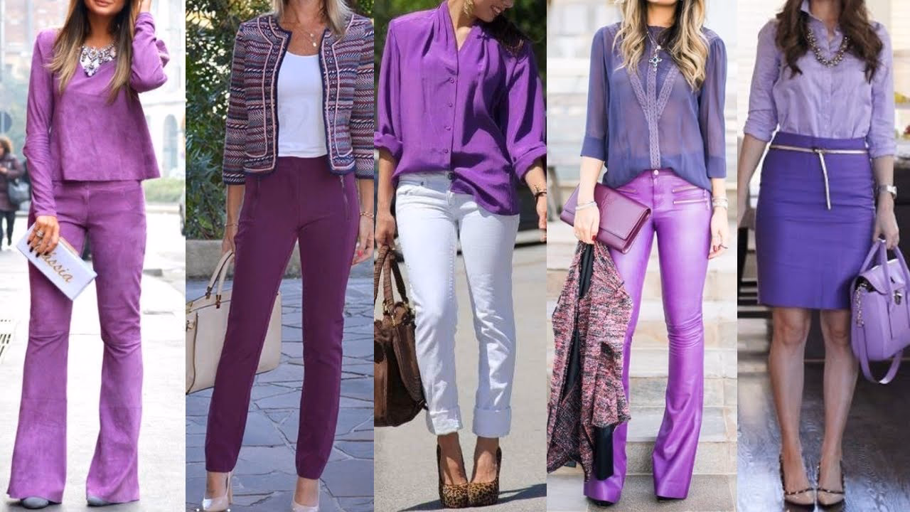 ¿Cómo combinar el pantalón de color morado con un top de primavera?