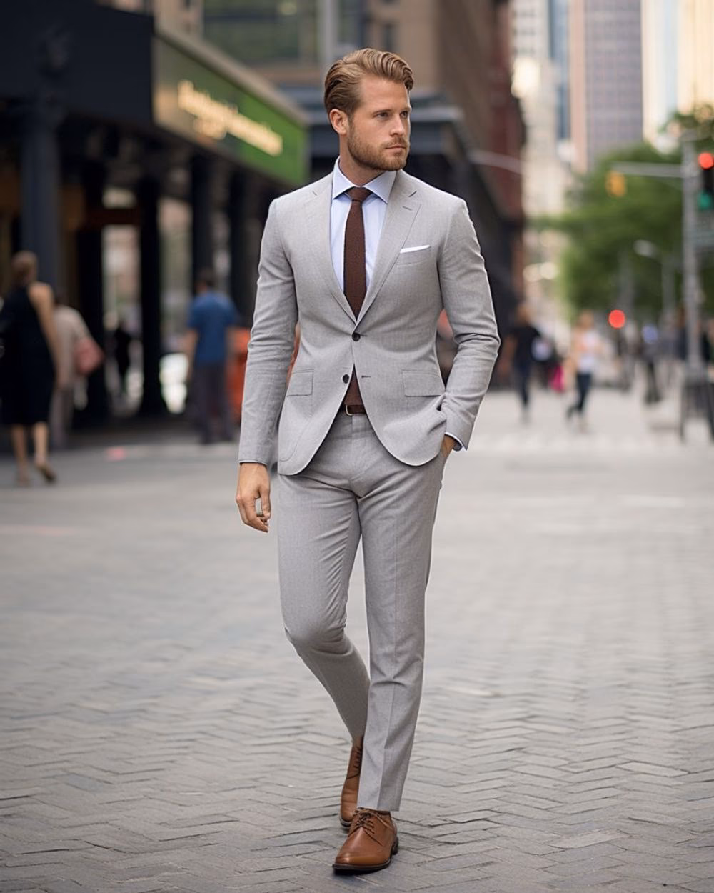 ¿Cómo combinar un traje gris con zapatos marrones?