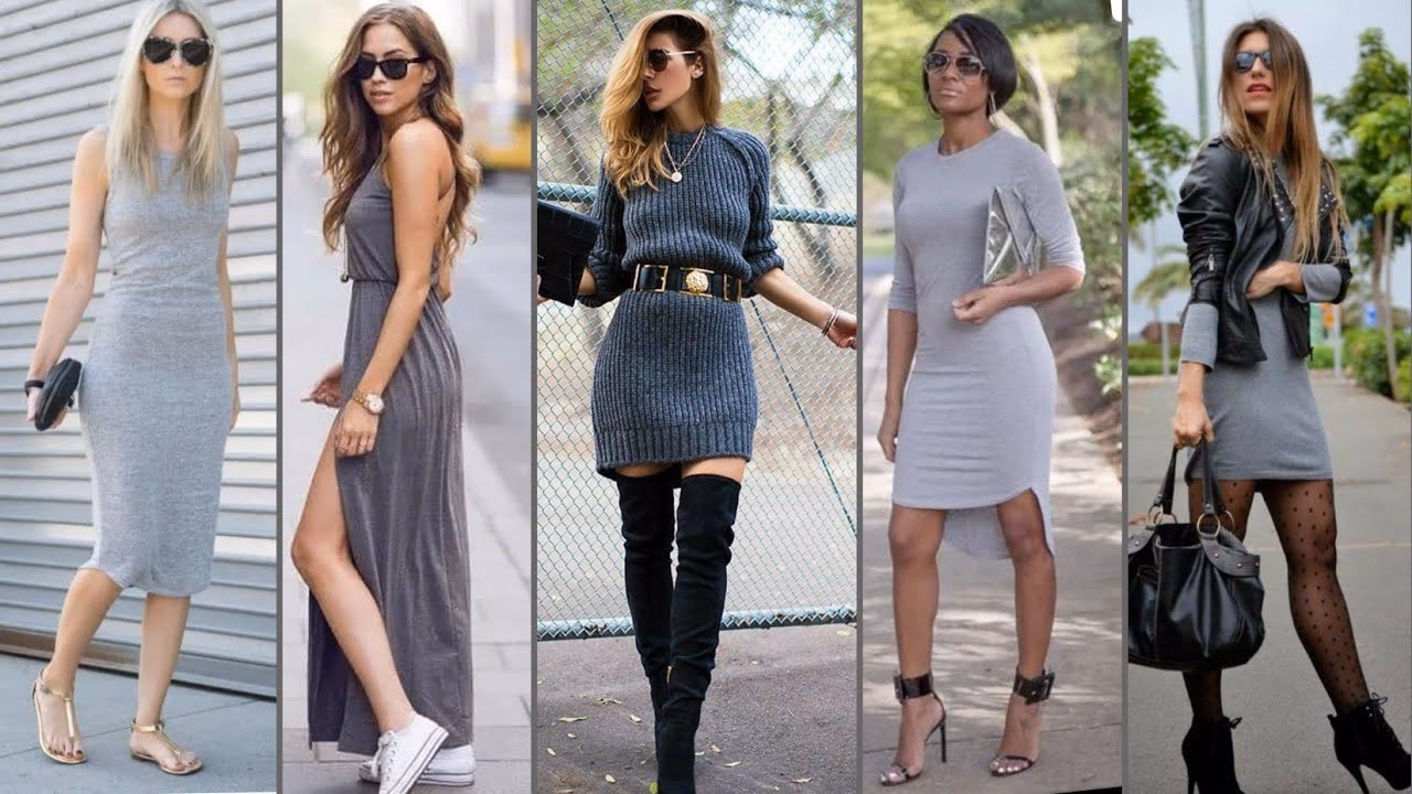 ¿Cómo combinar un vestido gris?
